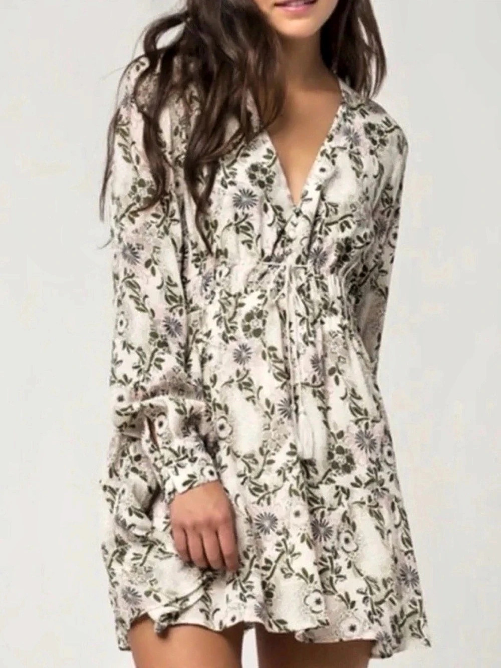 Free People Stealing Fire Boho Chic Drawstring Elastic Waist Floral Dress S